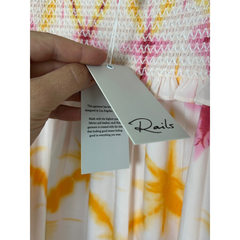 NWT Rails Rumi Dress Medium diamond Tie Dye Smocked Midi Dress Summer Boho chic - Picture 9 of 10